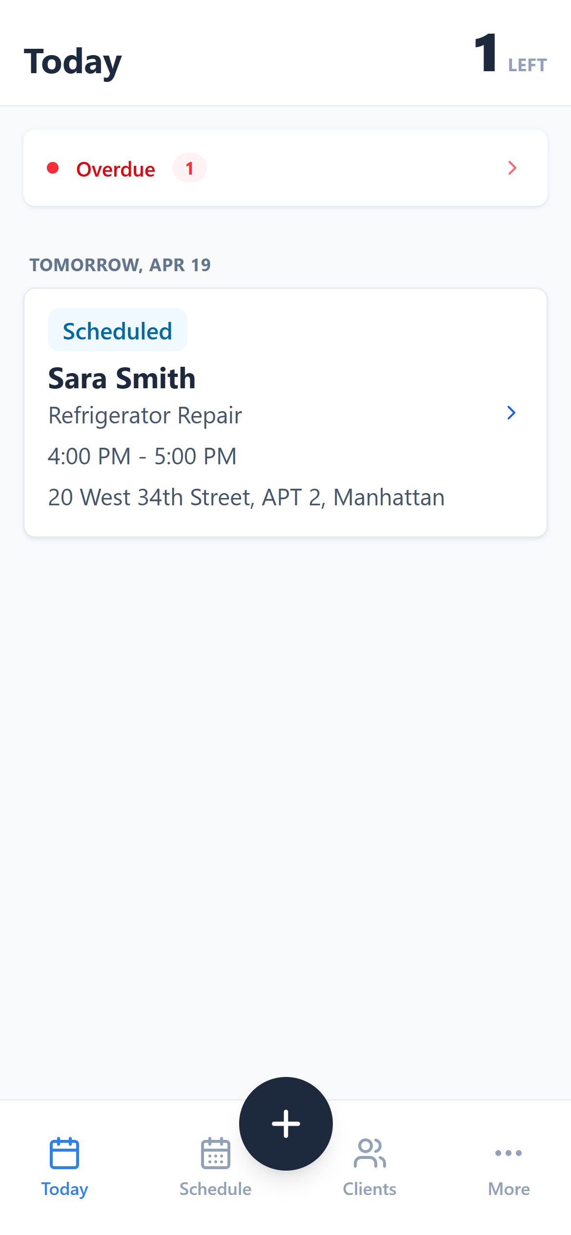 MyObra contractor app dashboard showing scheduled jobs, overdue alerts, and daily overview